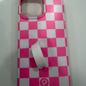 Loopy iPhone 15pro Max pink  and White Checkered Phone Case